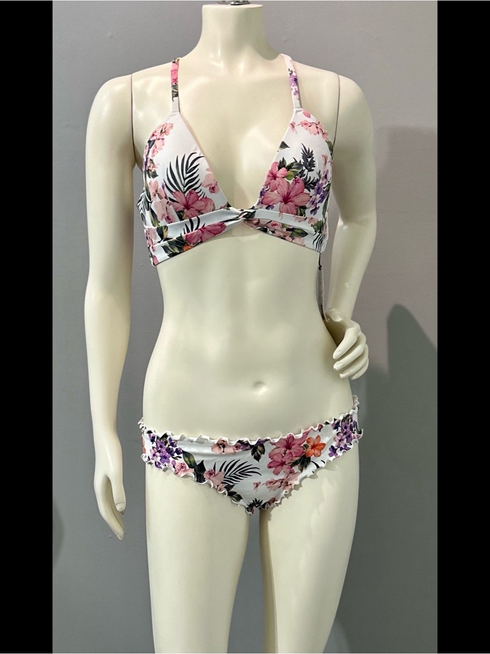 Shade & Shore White Floral Twist Bikini Set with Pink & Purple Blooms